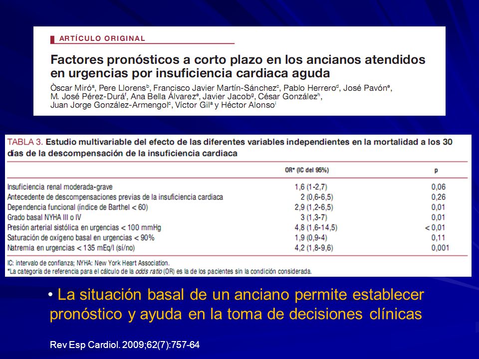 Importante evidencia que sustenta la noción que medidas sugestivas de la presencia de disminución de la capacidad funcional y posiblemente fragilidad clínica, son altamente pronósticas de los desenlances adversos en la salud de los ancianos.