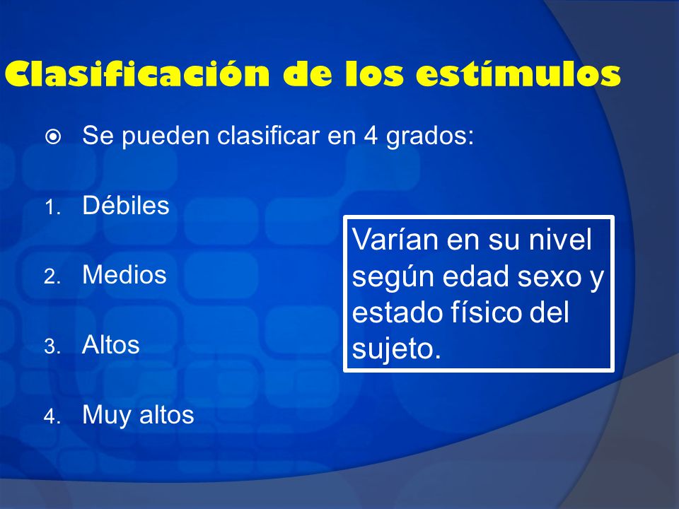 Clasificación de los estímulos