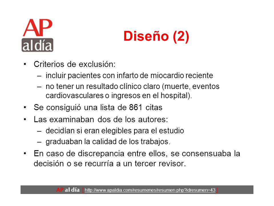 Diseño (2) Criterios de exclusión: Se consiguió una lista de 861 citas
