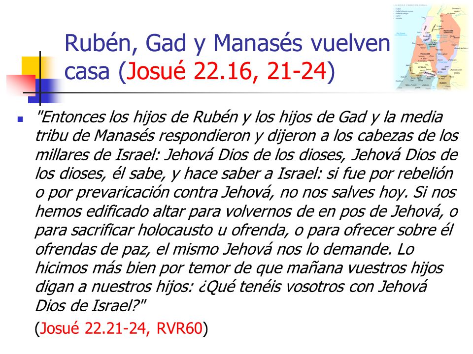 Rubén, Gad y Manasés vuelven a casa (Josué 22.16, 21-24)