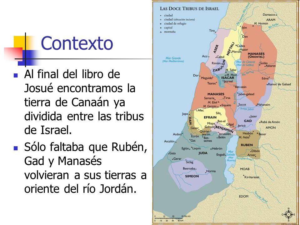 Contexto Al final del libro de Josué encontramos la tierra de Canaán ya dividida entre las tribus de Israel.