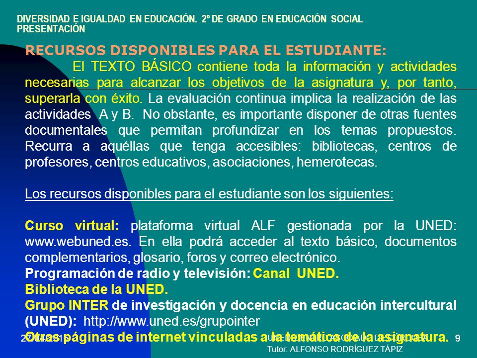 UNED. CENTRO ASOCIADO DE CÓRDOBA Tutor: ALFONSO RODRÍGUEZ TÁPIZ