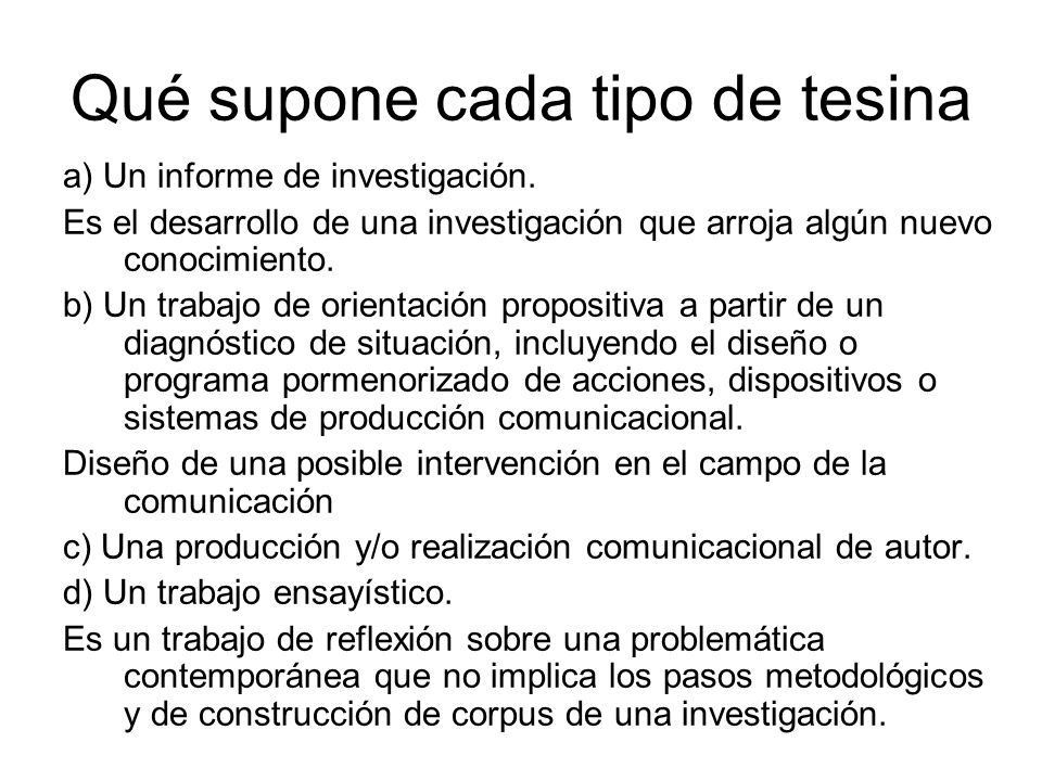 Qué supone cada tipo de tesina