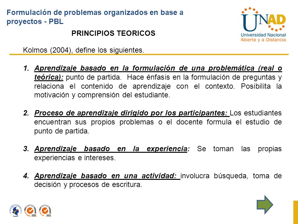 Formulación de problemas organizados en base a proyectos - PBL