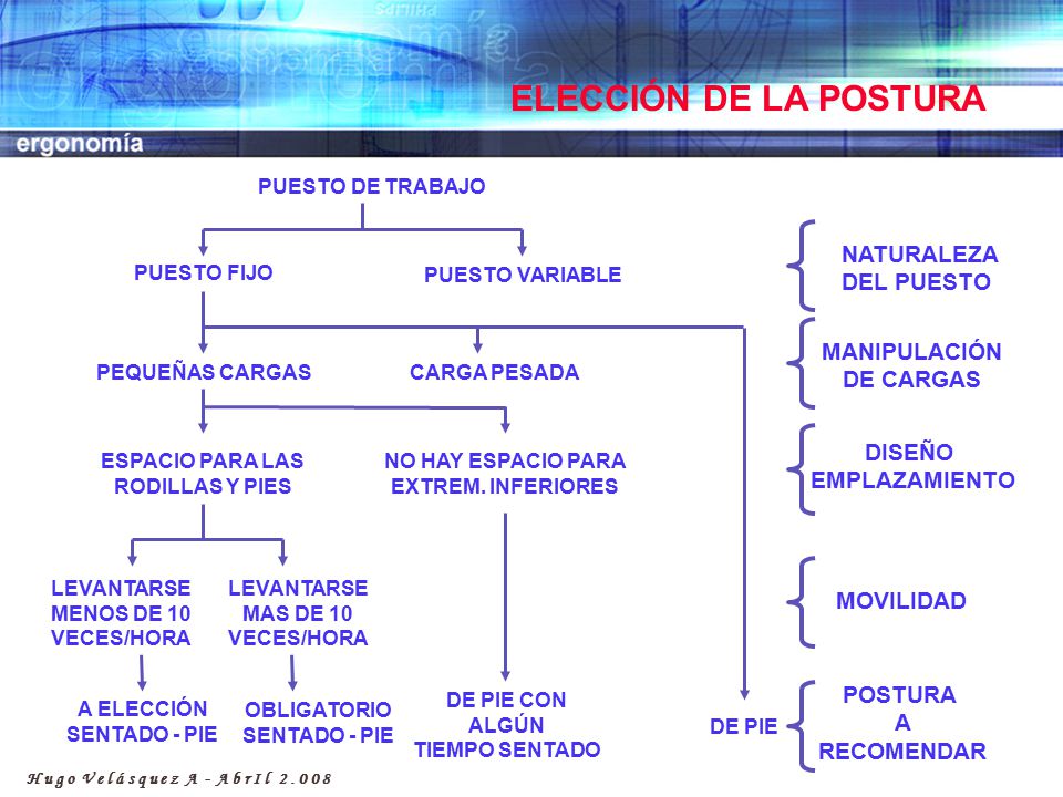 ELECCIÓN DE LA POSTURA NATURALEZA DEL PUESTO MANIPULACIÓN DE CARGAS