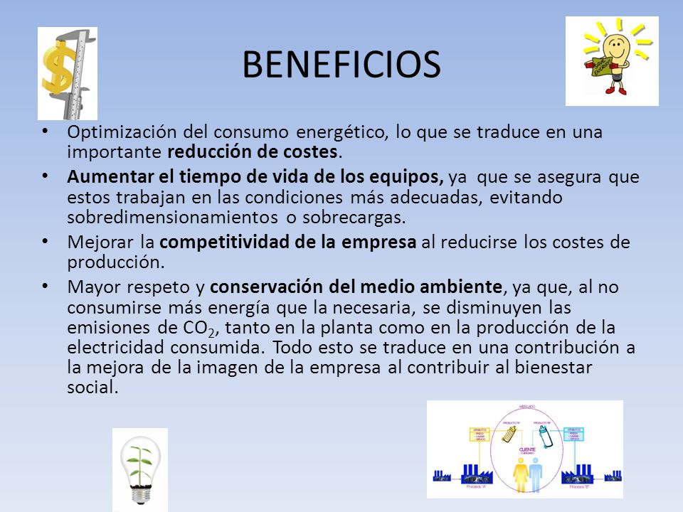 BENEFICIOS Optimización del consumo energético, lo que se traduce en una importante reducción de costes.