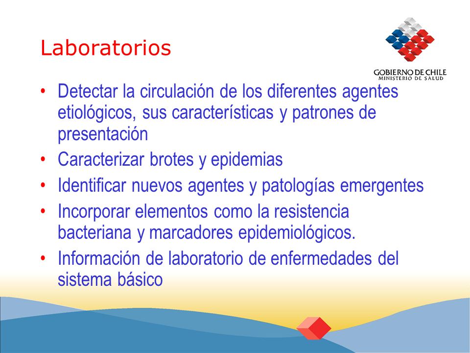 Laboratorios Detectar la circulación de los diferentes agentes etiológicos, sus características y patrones de presentación.
