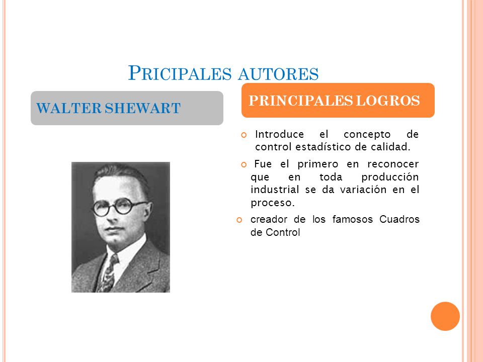 Pricipales autores PRINCIPALES LOGROS WALTER SHEWART