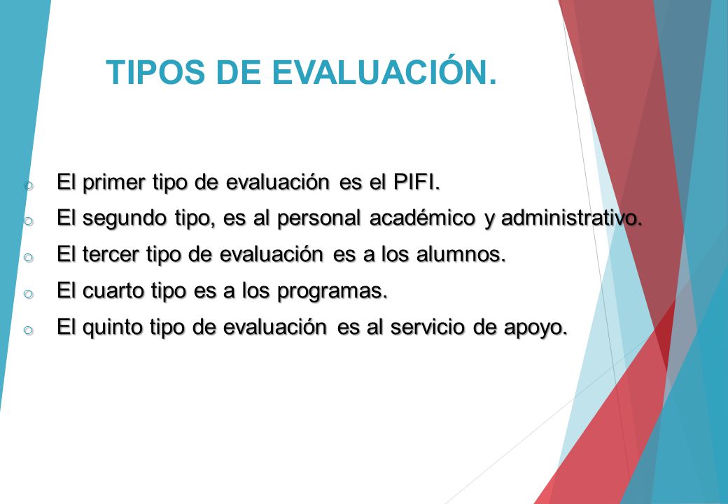 TIPOS DE EVALUACIÓN. El primer tipo de evaluación es el PIFI.