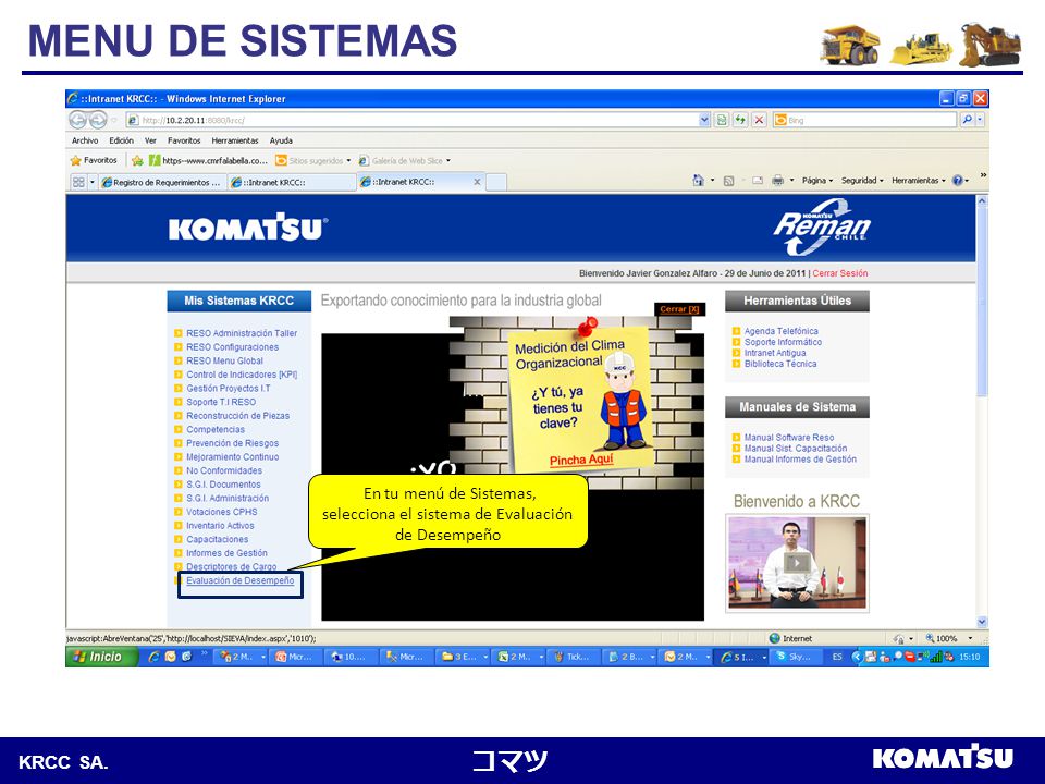 MENU DE SISTEMAS En tu menú de Sistemas, selecciona el sistema de Evaluación de Desempeño