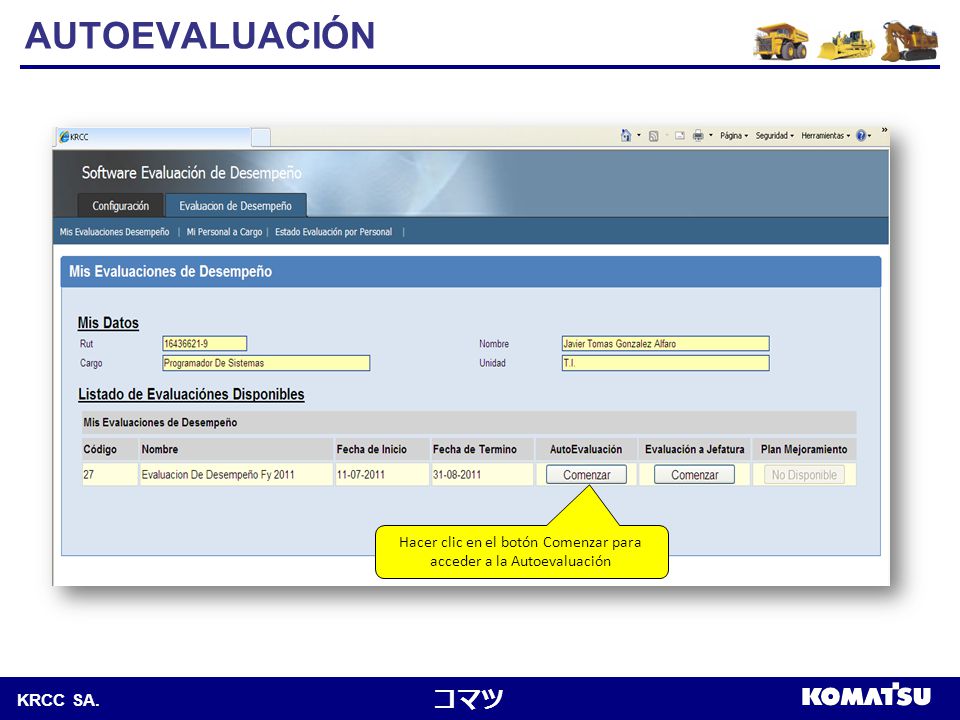 Hacer clic en el botón Comenzar para acceder a la Autoevaluación