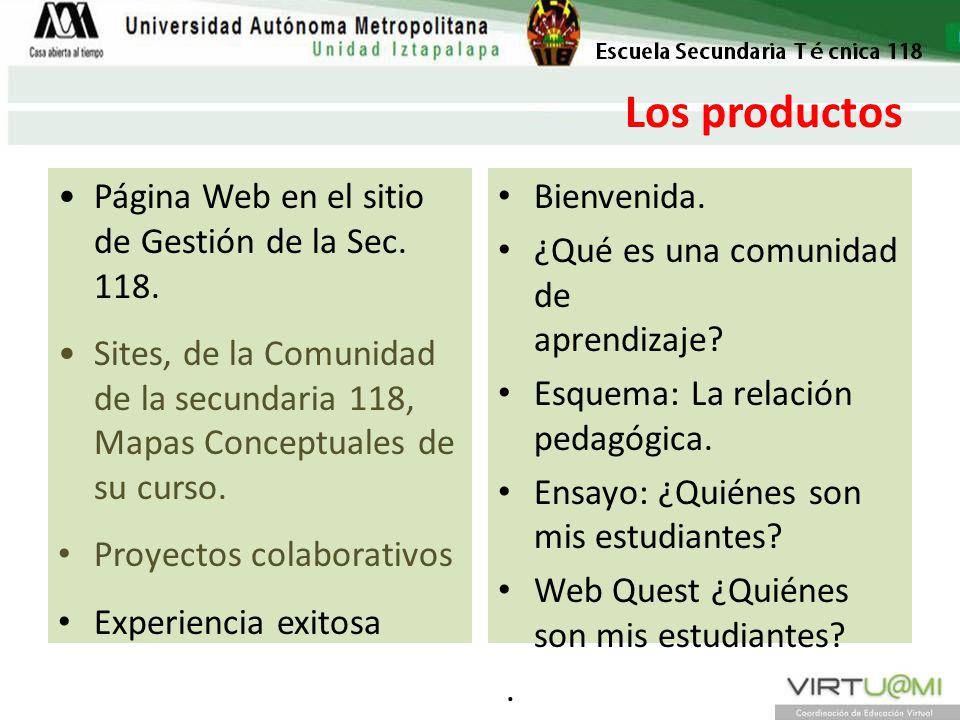 Los productos Página Web en el sitio de Gestión de la Sec. 118.