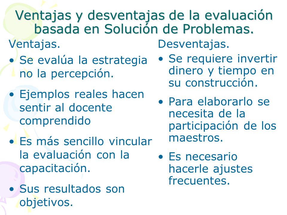 Ventajas y desventajas de la evaluación basada en Solución de Problemas.