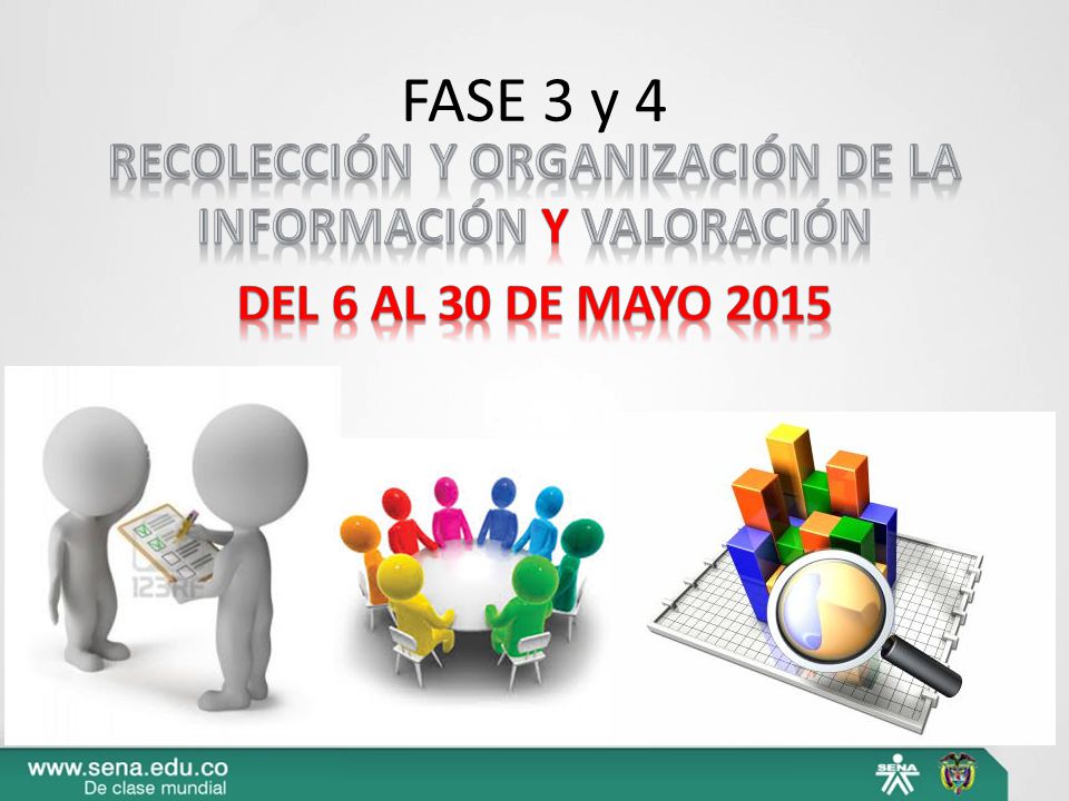 FASE 3 y 4 RECOLECCIÓN Y ORGANIZACIÓN DE LA INFORMACIÓN y VALORACIÓN Del 6 al 30 de mayo 2015