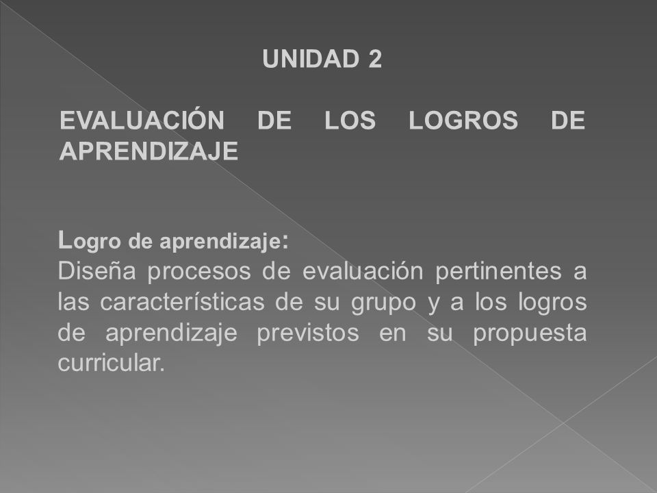 UNIDAD 2 EVALUACIÓN DE LOS LOGROS DE APRENDIZAJE. Logro de aprendizaje:
