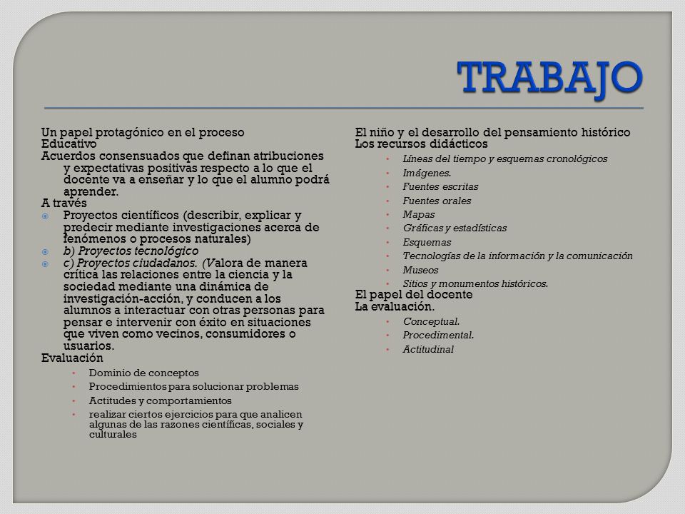 TRABAJO Un papel protagónico en el proceso Educativo