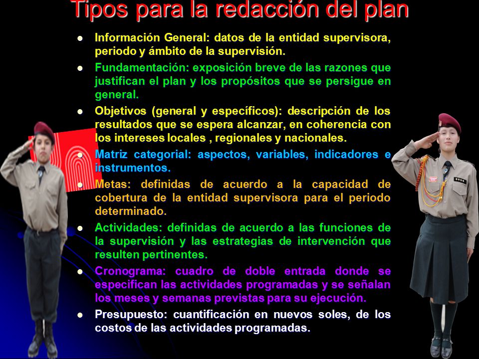 Tipos para la redacción del plan