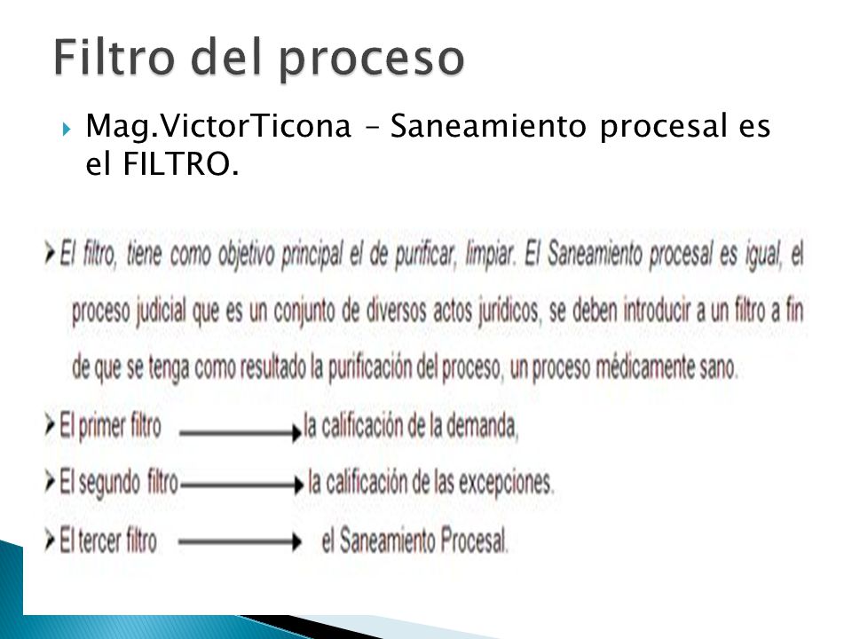 Filtro del proceso Mag.VictorTicona – Saneamiento procesal es el FILTRO.