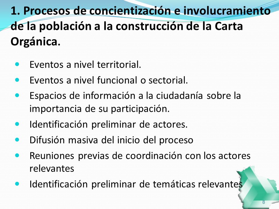 1. Procesos de concientización e involucramiento de la población a la construcción de la Carta Orgánica.