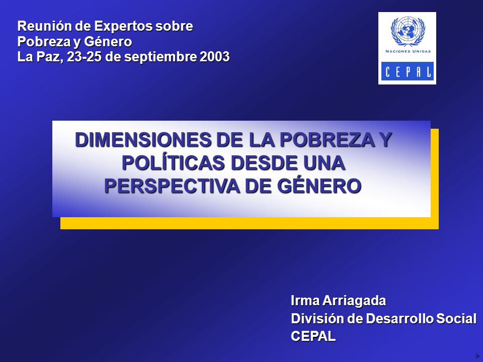 DIMENSIONES DE LA POBREZA Y POLÍTICAS DESDE UNA PERSPECTIVA DE GÉNERO