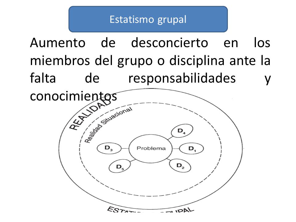 Estatismo grupal Aumento de desconcierto en los miembros del grupo o disciplina ante la falta de responsabilidades y conocimientos.