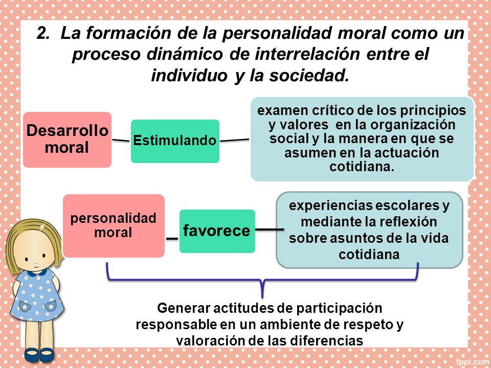 2. La formación de la personalidad moral como un proceso dinámico de interrelación entre el individuo y la sociedad.
