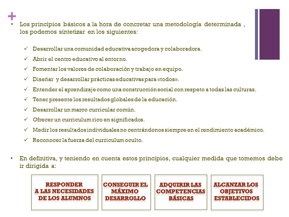 Los principios básicos a la hora de concretar una metodología determinada , los podemos sintetizar en los siguientes: