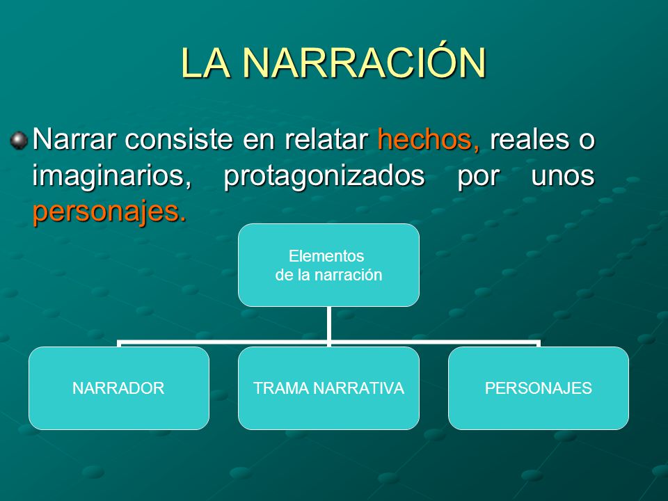 LA NARRACIÓN Narrar consiste en relatar hechos, reales o imaginarios, protagonizados por unos personajes.