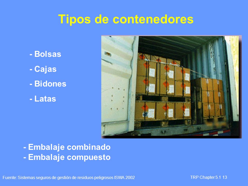 Tipos de contenedores - Bolsas - Cajas - Bidones - Latas