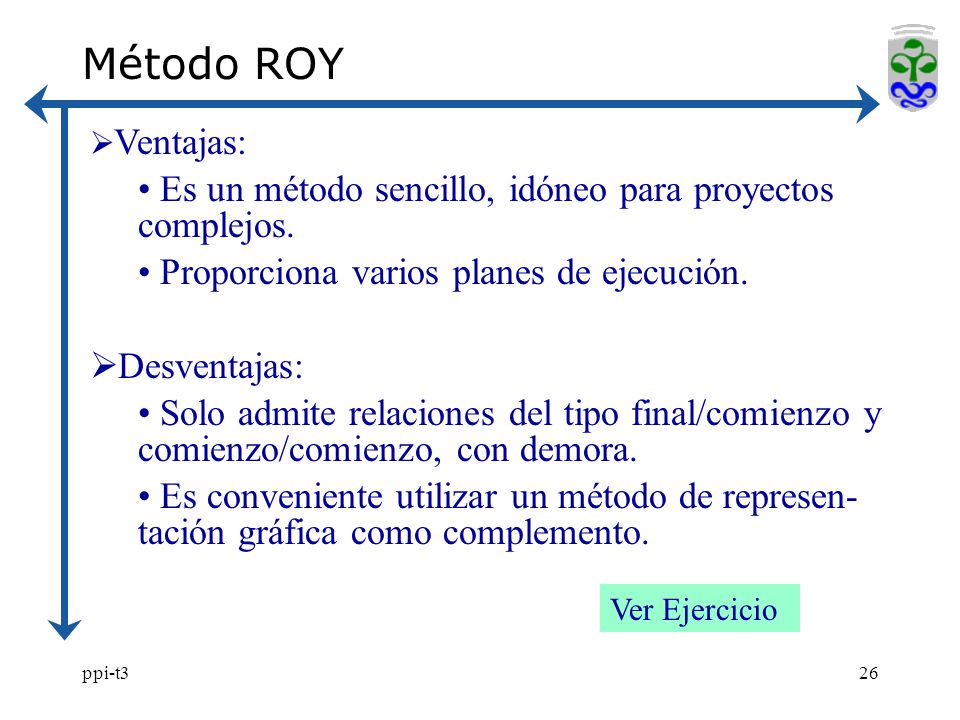 Método ROY Es un método sencillo, idóneo para proyectos complejos.