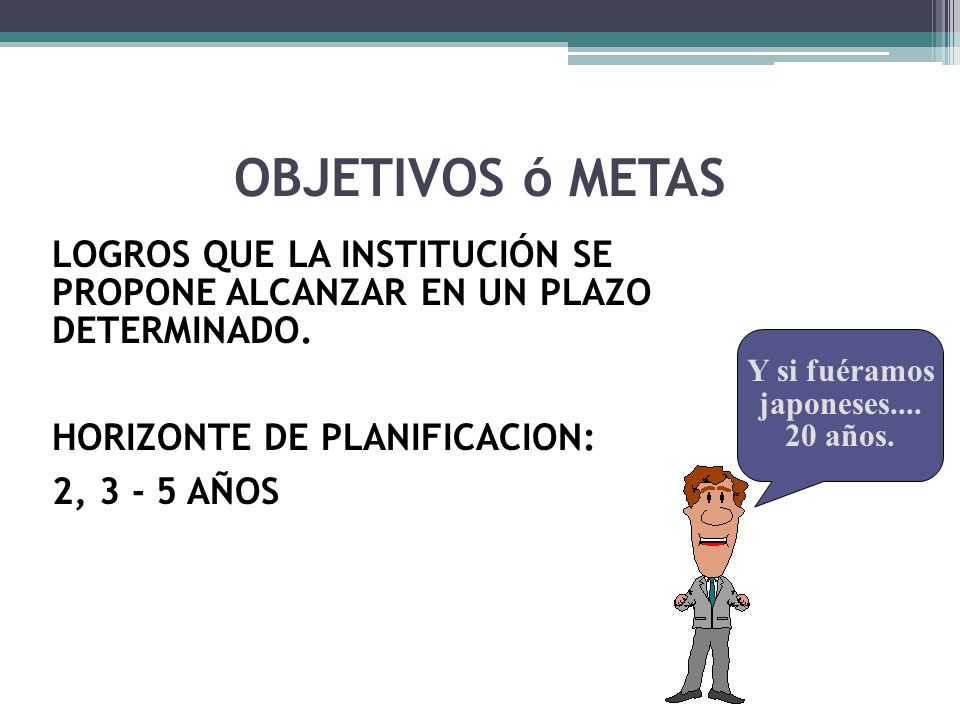 OBJETIVOS ó METAS LOGROS QUE LA INSTITUCIÓN SE PROPONE ALCANZAR EN UN PLAZO DETERMINADO. HORIZONTE DE PLANIFICACION: 2, AÑOS