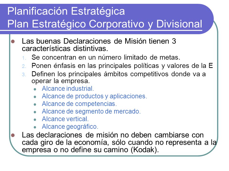 Planificación Estratégica Plan Estratégico Corporativo y Divisional