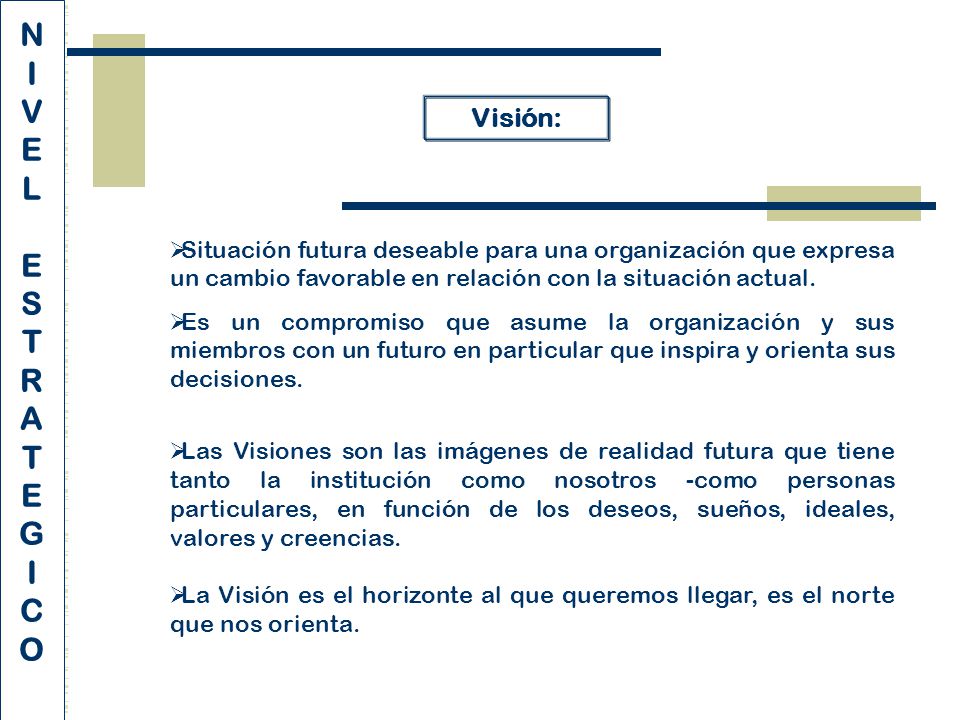 N I. V. E. L. S. T. R. A. G. C. O. Visión: