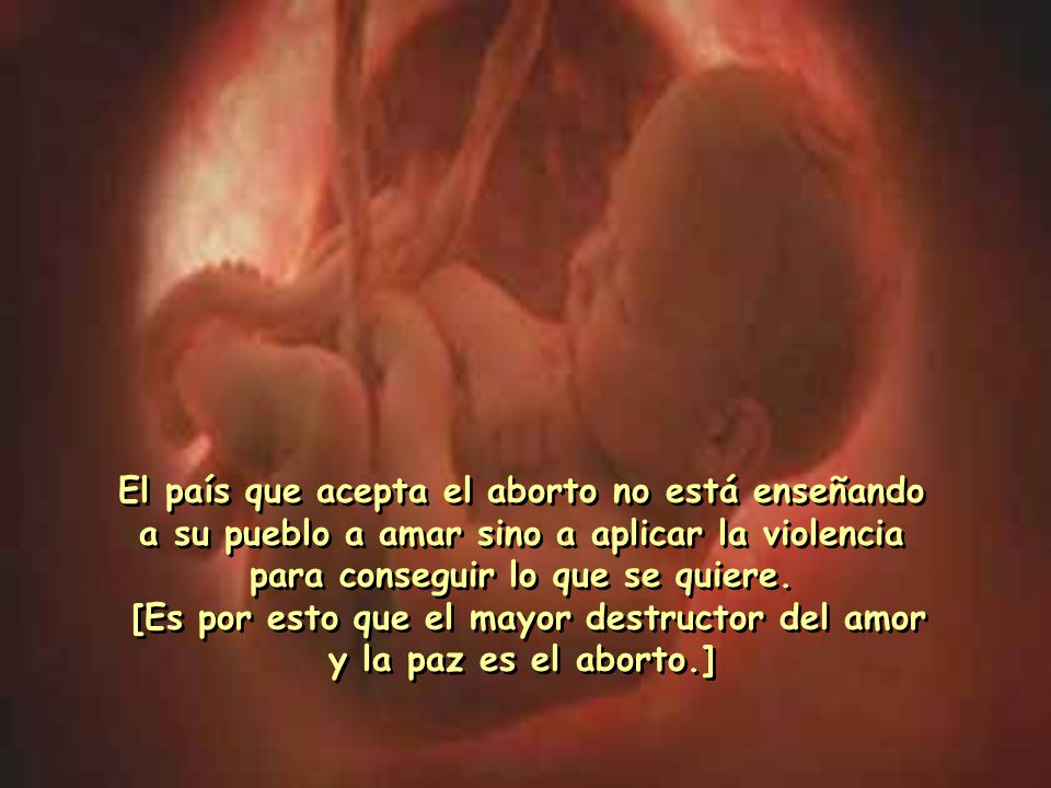 [Es por esto que el mayor destructor del amor y la paz es el aborto.]