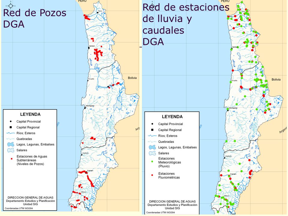 Red de Pozos DGA Red de estaciones de lluvia y caudales DGA