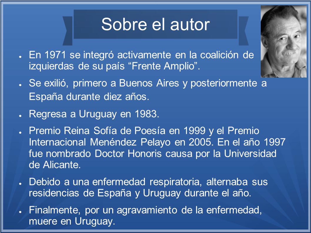 Sobre el autor En 1971 se integró activamente en la coalición de izquierdas de su país Frente Amplio .