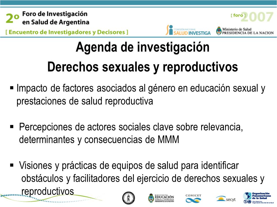 Agenda de investigación Derechos sexuales y reproductivos