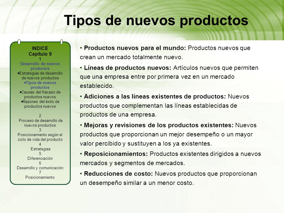 Tipos de nuevos productos