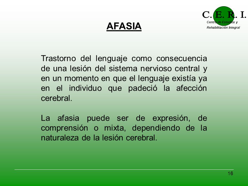 C. E. R. I. Centro de Estudios y. Rehabilitación Integral. AFASIA.