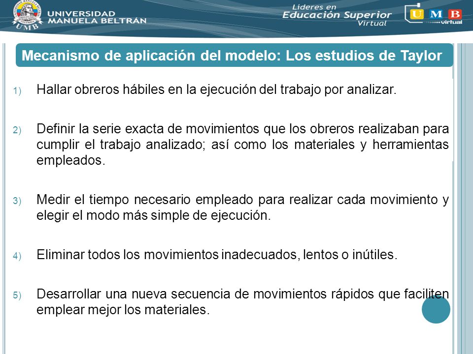 Mecanismo de aplicación del modelo: Los estudios de Taylor