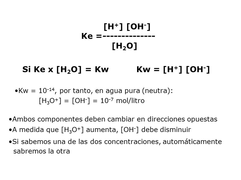 Si Ke x [H2O] = Kw Kw = [H+] [OH-]