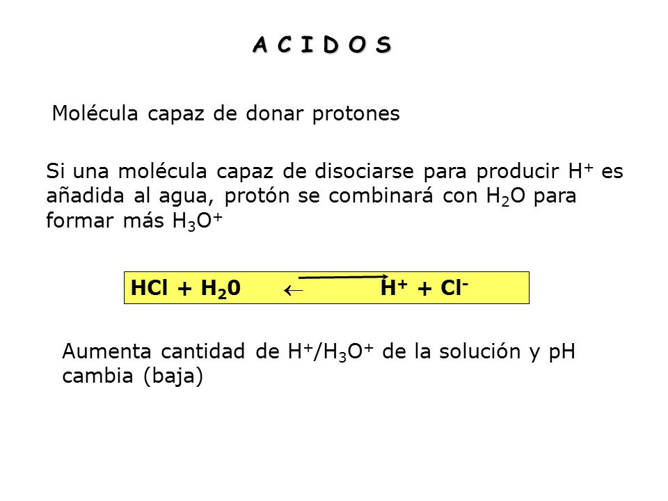 A C I D O S Molécula capaz de donar protones
