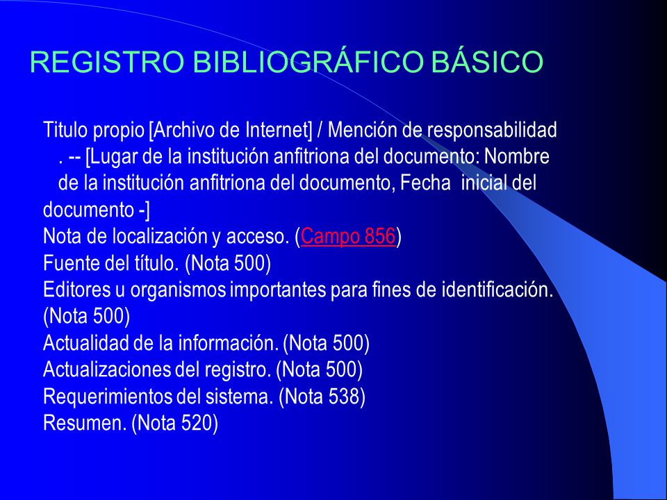 REGISTRO BIBLIOGRÁFICO BÁSICO Titulo propio [Archivo de Internet] / Mención de responsabilidad .