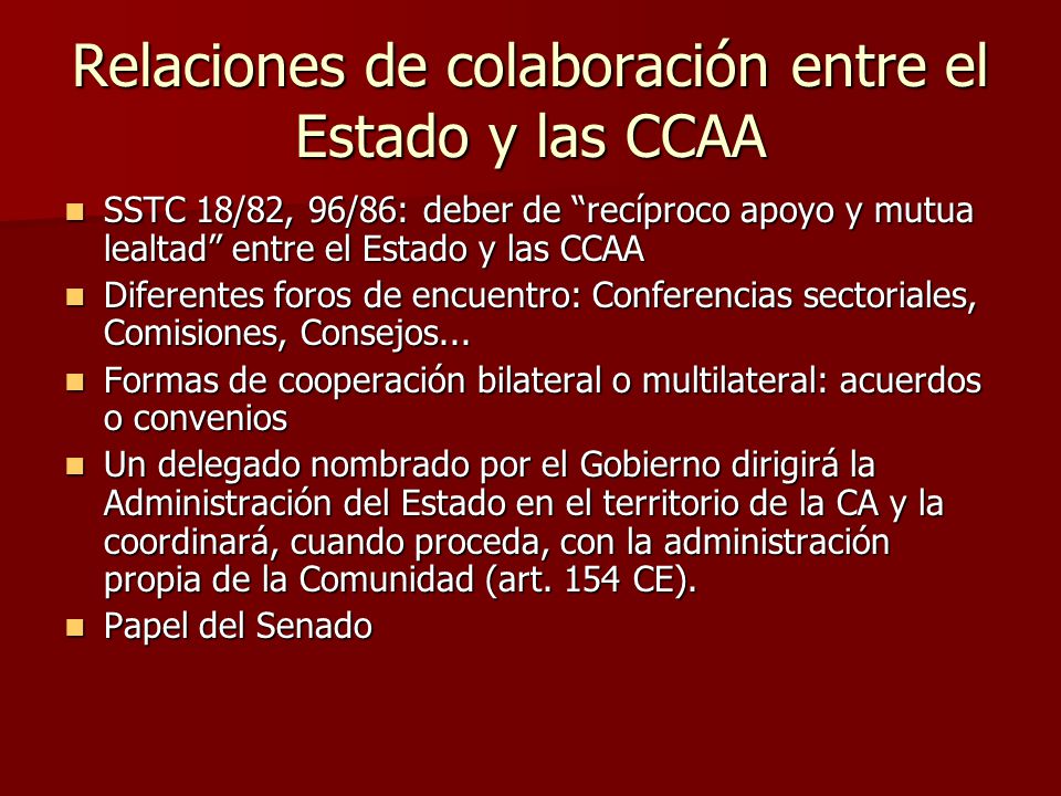 Relaciones de colaboración entre el Estado y las CCAA