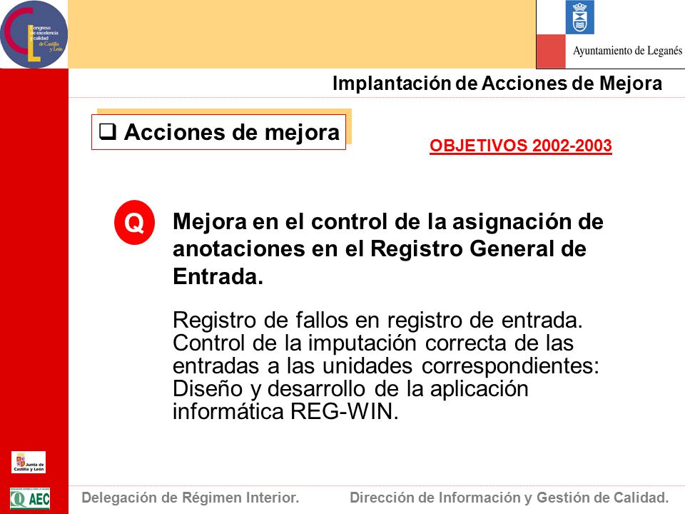 Acciones de mejora OBJETIVOS Mejora en el control de la asignación de anotaciones en el Registro General de Entrada.