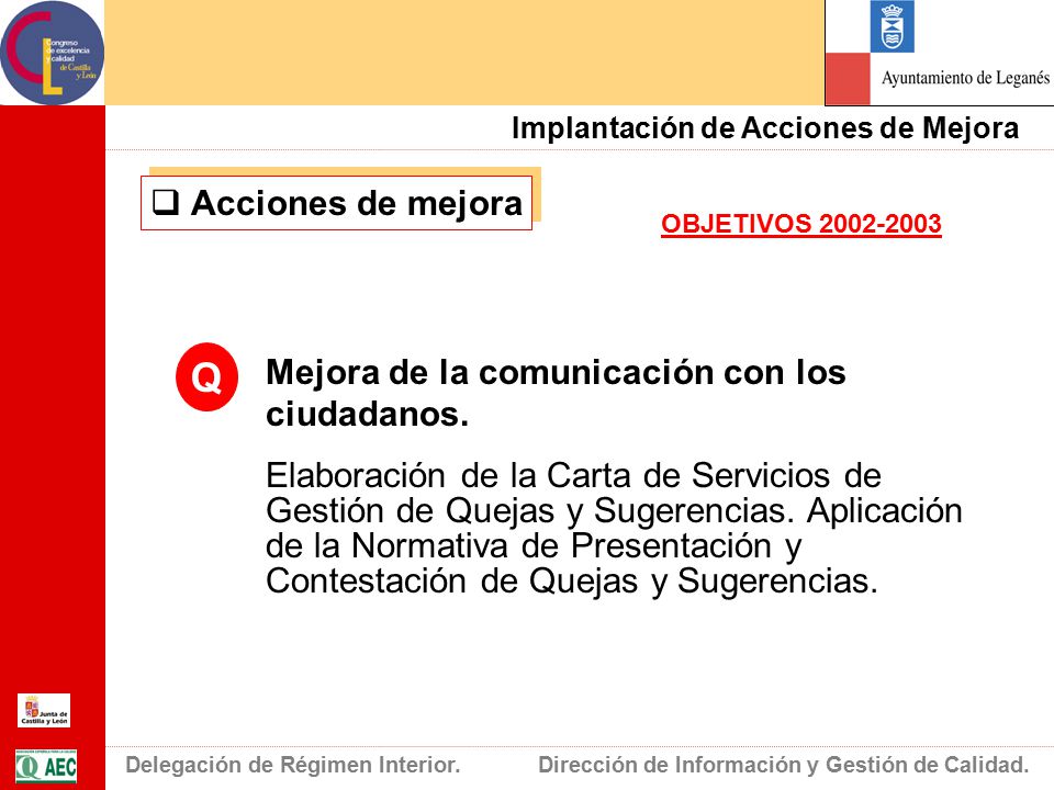 Q Acciones de mejora Mejora de la comunicación con los ciudadanos.