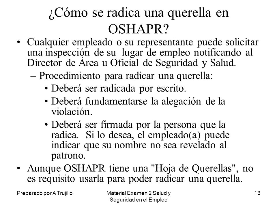¿Cómo se radica una querella en OSHAPR