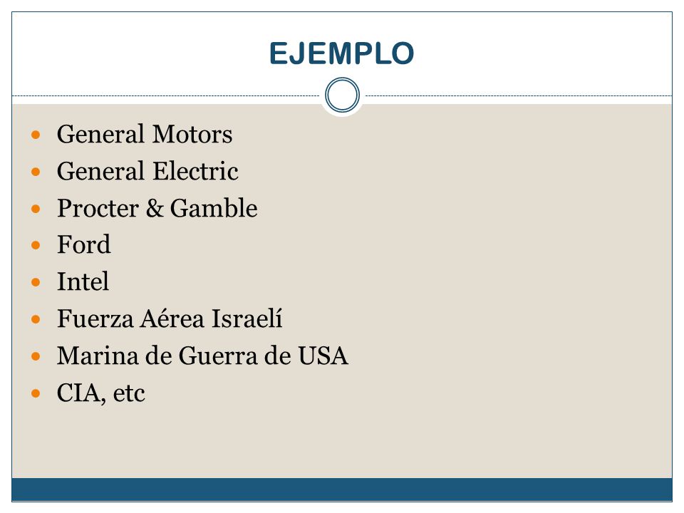 EJEMPLO General Motors General Electric Procter & Gamble Ford Intel