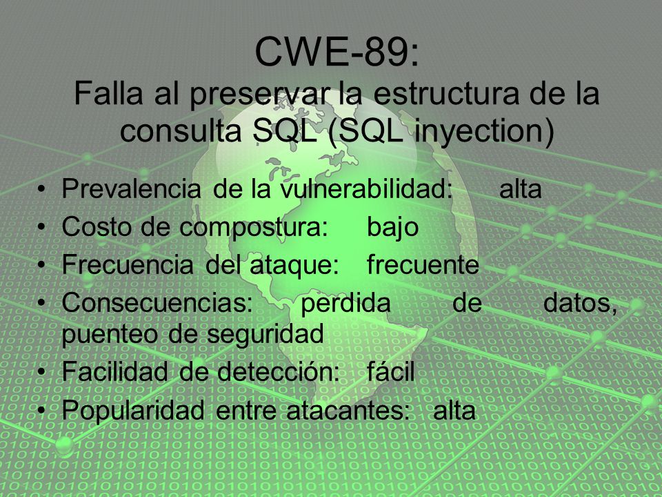 CWE-89: Falla al preservar la estructura de la consulta SQL (SQL inyection)‏