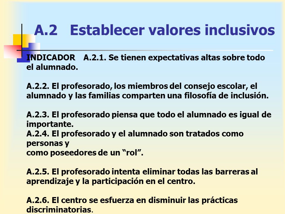 A.2 Establecer valores inclusivos